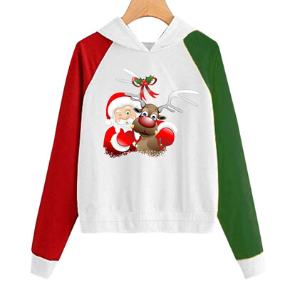

Tailored Women Christmas Print Hooded Long Sleeves Sweatshirt Hooded Pullover Tops Shirt