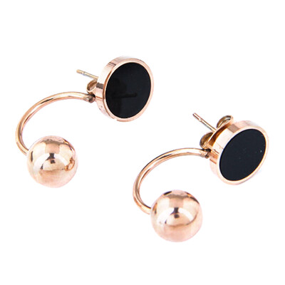 

Fashion Stainless Steel Jewelry Rose Gold Color Black Round Ball Stud Earring for Woman Girl Gift High Polish Never Fade
