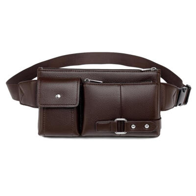 

Vintage Solid Color Shoulder Waist Fanny Belt Packs Leather Men Chest Bags