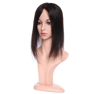 

Hand Made Silk Top Human Topper Hair Piece With Clips in Hair Natural Black For Hair Loss Women