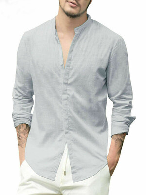 

Mens Linen V Neck Long Sleeve Basic Tee T-shirt Casual Tops Blouse -XL