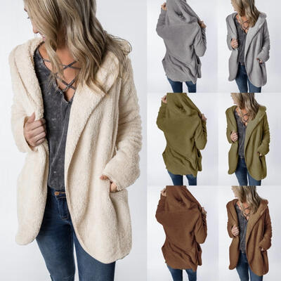 

Women Warm Cardigan Loose Fuzzy Autumn Coat Side Pocket Long Sleeve Fleece Outwear Jacket Coat