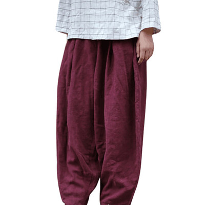 

Womens Spring Vintage Pants Casual Loose Harem Trousers Wide Leg Elastic Waist
