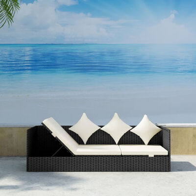 

Outdoor Sofa with Cushion & Pillow Poly Rattan Black