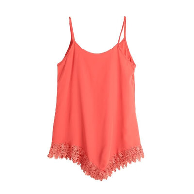 

Sexy Women Chiffon Tank Tops Solid Crochet Lace Irregular Hem Scoop Neck Sleeveless Pullover Casual Vest Blouse