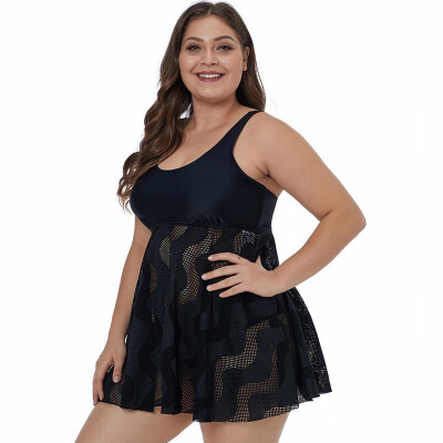 

Plus Size Swimwear U-neck sling wave mesh trousers single-piece swimsuit