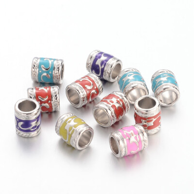 

Enamel Alloy European Beads Large Hole Column Beads Platinum Color Mixed Color about 7mm wide 85mm long hole 5mm