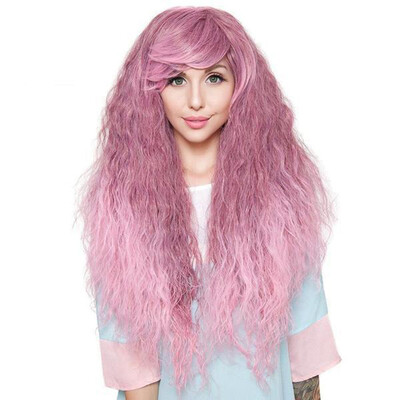 

〖Follure〗Womens Fashion Wig Pink Synthetic Hair Long Wigs Wave Curly Wig