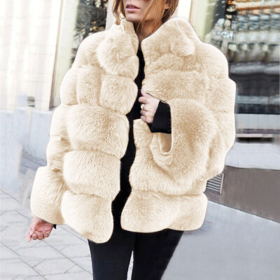 

Toponeto Women Plus Size Short Faux Coat Warm Furry FauxLong Jacket Sleeve Outerwear