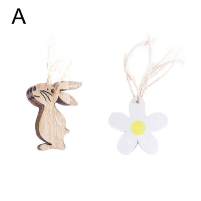 

8PcsSet Easter Rabbit Egg Chicken Flower Hanging Pendant Wood Tag Home Decor