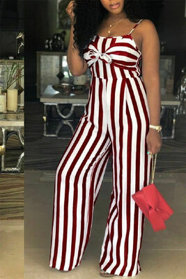 

Women Sleeveless Stripe Playsuit Ladies Summer Romper Long Jumpsuit Trousers