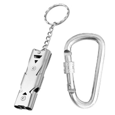 

2 Pcs Camping Whistle Carabiner Set Emergency Double Tube Whistle D Shape Keychain Clip Set