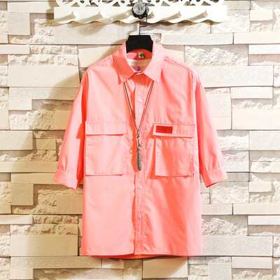 

Tailored Mens Casual Fashion Military Pure Color Pocket Three Quarter Sleeve Shirt Tops