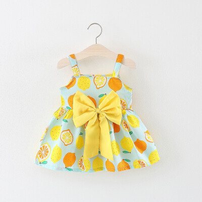 

Baby girl clothes baby dress sleeveless with lemon print bow child cotton childrens dress 2018