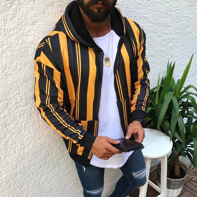 

Toponeto Men Splicing Stripe Zipper Pullover Long Sleeve Hooded Sweatshirt Tops Blouse