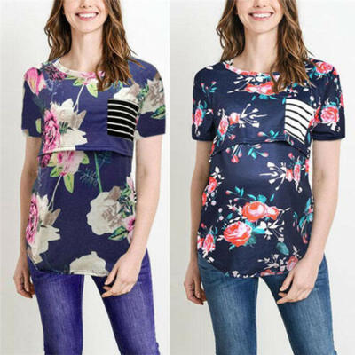 

Short Sleeve Pregnant Women Floral Nursing Tops Maternity Breastfeeding T-Shirt
