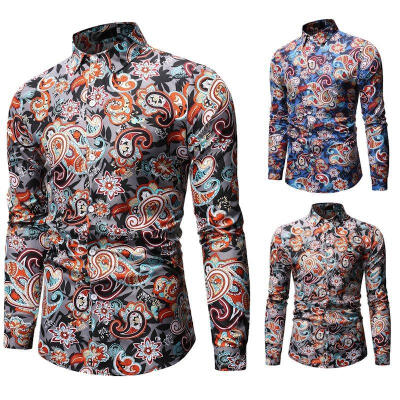 

Mens Shirt Fashionable Casual Slim-fit Printed Long Sleeve Shirts