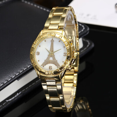 

Europe&the United States hot trend fashion room gold steel belt ladies watch fake three-eye alloy double scale quartz watch