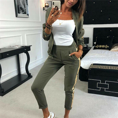 

Autumn Women Set Sequin Two Piece Set Female Zipper Long Sleeve Coat Pants Outfits Sets Streetwear Tracksuit Sets Party Clothes