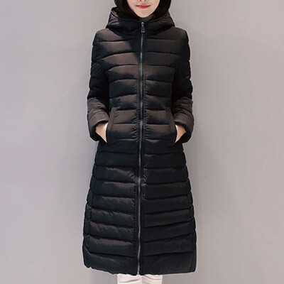 

Roseonmyhand Women Winter Warm Thick Outerwear Zip Coat Slim Cotton-padded Long Jacket