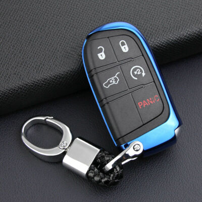 

Car Key Fob Case Cover Holder Trim With Keychain Ring For Jeep Dodge Chrysler