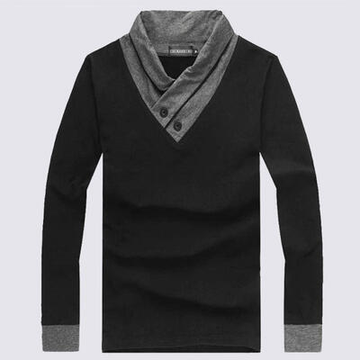

Spring Cotton Large Size Slim Elastic V Neck Long Sleeve Mens T-Shirt Male Tee Tops