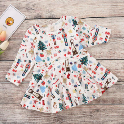 

Toddler Kid Baby Girl Christmas Dress Printing Casual Party Xmas Princess Dress