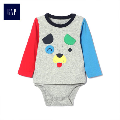 

GAP flagship store childrens clothing baby cotton print jumpsuit 399533 newborn crawling clothes male baby hafu childrens clothing light gray 6-12M