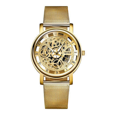 

Fashion Luxury Skeleton Hollow Watch Mesh Band Stainless Steel Quartz Wristwatch Unisex Men Womens Watches Relogio Masculino