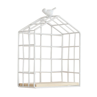 

Gobestart Nordic Style Wrought Iron Art Wooden Shelf Wall Hanging Display Rack