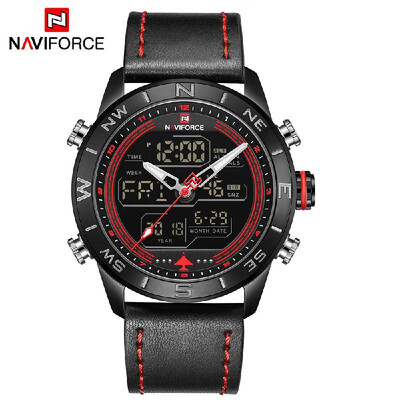 

NAVIFORCE NF9144 Men Sport Watch Fashion Digital Army Military Leather Quartz Wristwatch Relogio Masculino with Gift Box