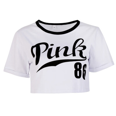 

Summer Women Cotton Short Sleeve O-Neck Cotton Printing Half Waist T-Shirt Womens Tee Tops
