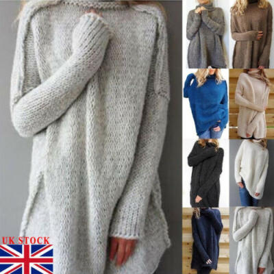 

Womens High Neck Pullover Mini Sweater Dress Casual Long Sleeve Autumn Warm Tops