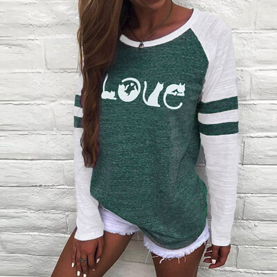 

Casual Women Printed Stripe Stitching Round Neck Long Sleeve T-shirt Plus Size Blouses Tops