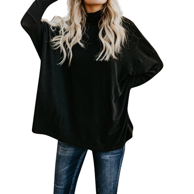 

Nomeni Women Long Sleeve Turtleneck Neck Loose Blouse Casual Tops BKL
