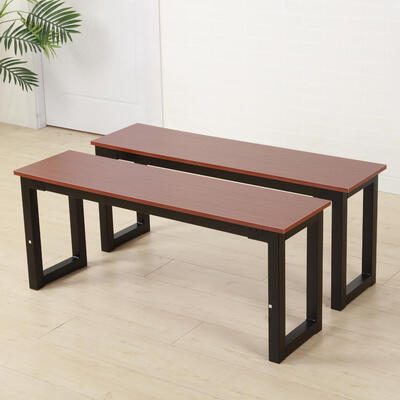 

2pcs Modern Dining Benches with Iron FrameBrown