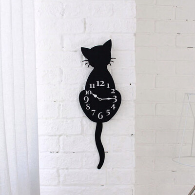 

Siaonvr Creative Cartoon Cute Cat Wall Clock Home Decor Watch Way Tail Move Silence