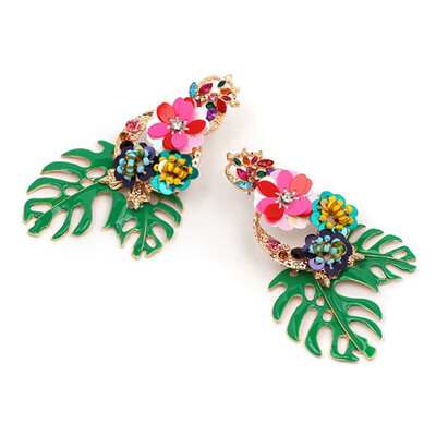

New Design Exaggerated Big Vintage Flower Statement Dangle Earrings For Women Leaves Pendant Earrings