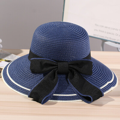 

Hot Sale Fashion Summer straw hat women big wide brim beach hat sun hat BowknotHat foldable sun block UV protection Women Hat