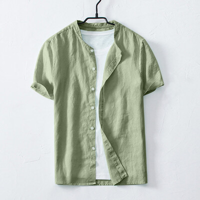 

Tailored Summer Mens Cool Thin Breathable Solid Color Button Cotton Shirt Short Sleeve