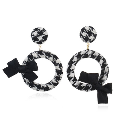 

1Pair Fashion Popular Lattice Ribbon Circle Bownot Dangle Earrings Elegant Fashion Jewelry For Women