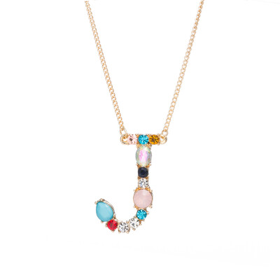 

A-Z Capital Letter Pendant Colorful Rhinestone Inlaid Women Necklace Jewelry