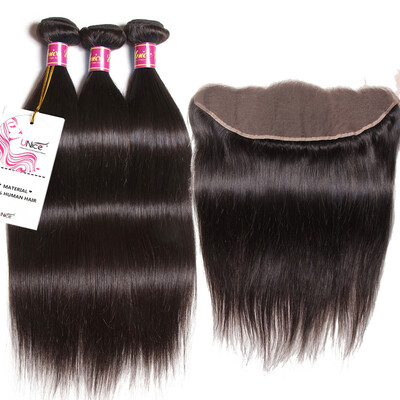 

13x4 Lace Frontal Closure With Malaysian Straight Human Hair Bundles Pre Plucked