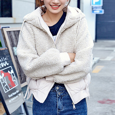 

Roseonmyhand Fashion Women Outwear Hooded Patchwork Embroidery Coat Plush Jacket Overcoat