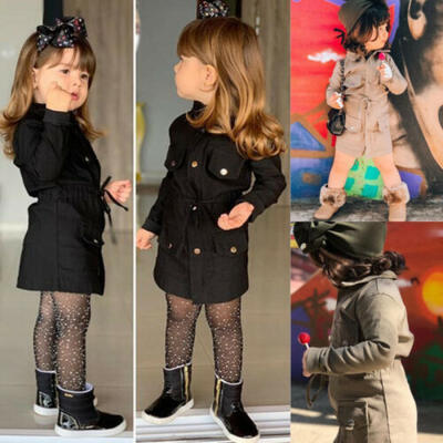 

Fashion Kids Girls Autumn Lapel Horn Long sleeve Windbreakers Child Casual Coats
