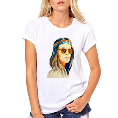 

Starmoon Women Cartoon Girl Print Round Neck Short Sleeved White T-shirt