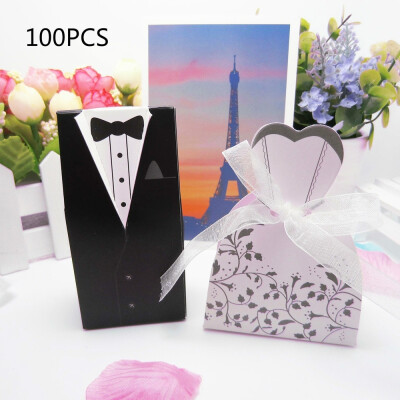 

100pcs Bride&Groom Box Wedding Favor Boxes Gift Box Candy Box Couple Box