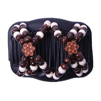 

Wood Beaded Stretchy Double Row Hair Comb Hair Clip Women Hairstyle Insert