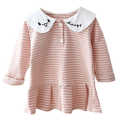 

2019 New Autumn Casual Baby Girls Long Sleeve Cartoon Stripe Print Dress Kids Pageant Dresses