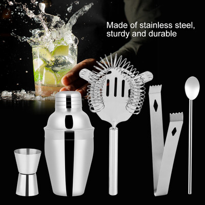 

Greensen 5pcs Set Stainless Steel Cocktail Shaker Mixer Drinking Tool Household Bar 250ml